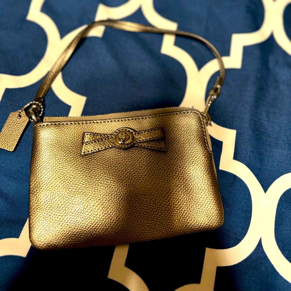 Euc mini Coach Wristlet platinum